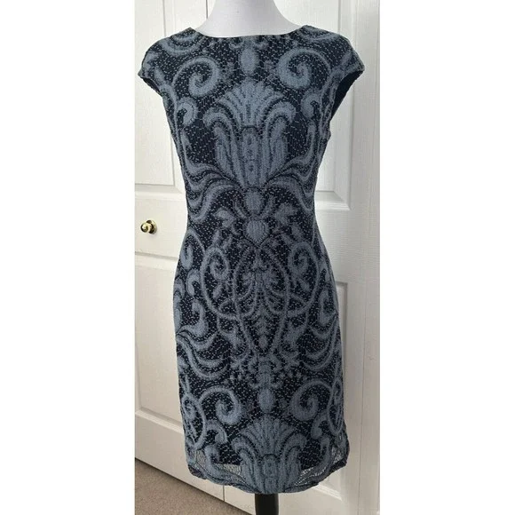 julia jordan | Dresses | Julia Jordan Light Blue Lace Dark Blue Lined  Stretch Sheath Dress Cap Sleeve 4 | Poshmark